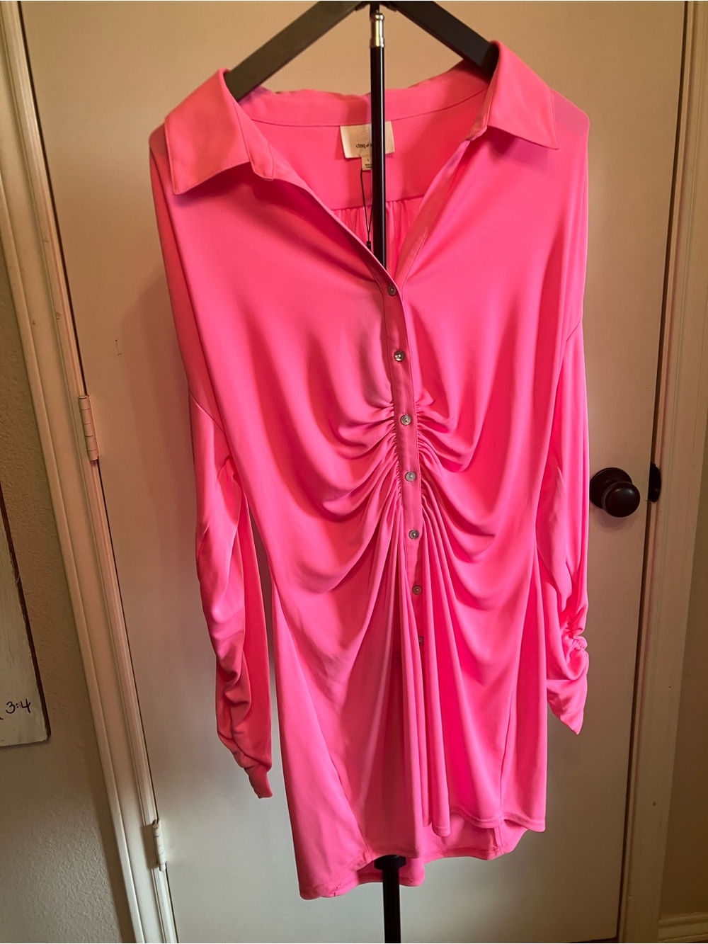 cinq a sept Hot Pink Ruched Button-Front Tunic